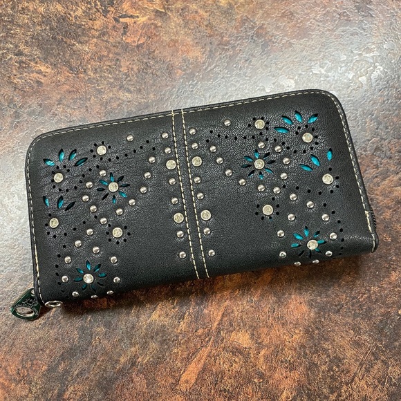 Montana West Handbags - New Black Leather Wallet Crystals Wristlet